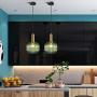 LITFAD Modern Ribbed Glass Geometric Hanging Light Simplicity Single Light Ceiling Light in Brass Finish Pendant Light Fixture for Hallway Warehouse Bar Coffee Shop Living Rooms Bedrooms - B Green