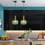 LITFAD Modern Ribbed Glass Geometric Hanging Light Simplicity Single Light Ceiling Light in Brass Finish Pendant Light Fixture for Hallway Warehouse Bar Coffee Shop Living Rooms Bedrooms - B Green