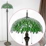 Tiffany Floor Standing Lamp W16H64 Inch 2E26 Stained Glass Green Wisteria Style Shade Antique Reading Lighting Base S523 WERFACTORY LAMPS Bedroom Living Room Bedside Table Bookcase Dresser Lover Gifts