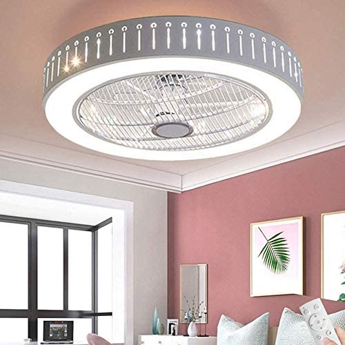 LAKIQ Modern 21.5’’ LED Ceiling Fan Light 3-Color Dimmable Bedroom 2-in-1 Semi Flush Mount Ceiling Lighting Led Close to Ceiling Lamp 3-Speeds Adjustable for Living Room Dining Room(Pattern B)