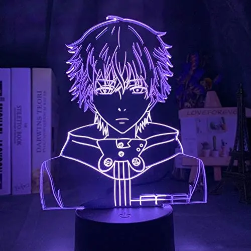 3D Led Illusion Lamps Night Lights for Boys Tokyo Ghoul Ken Kaneki Face Nightlight 3D Led Night Light for Reading Room Decor Light Anime Gift for Birthday Table Lamp USB Remote Control