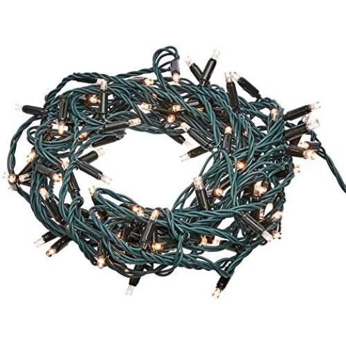 Amazon Basics 100 LED Commercial Grade Outdoor Christmas String Lights - Green Rope, Warm White LED, 33-Foot