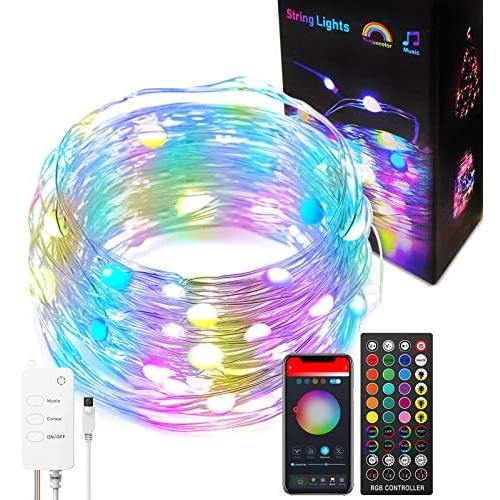 Christmas 32.8ft LED Fairy Strip Lights,Smart Led Lights Strips Compatible with Alexa/Google Home, Ir Remote APP Control Music Sync Color Changing USB Fairy String Lights for Bedroom, Home Decoration