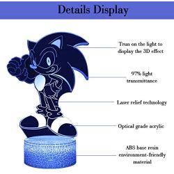 3D Sonic Toys Night Light,Sonic The Hedgehog Night Light Anime Table Lamp with Remote Control Kids Bedroom Decoration,Creative Lighting for Kids and Sonic The Hedgehog Fans Xmas and Birthday Gifts