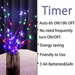 AMARS 3 Pack Lighted Branches with Timer Battery Powered 8 Modes Decorative LED Twig Branch Lights Home Decoration for Living Room Floor Vase Christmas (29inch, 60leds, Auto 6H ON/18H Off, Colored)