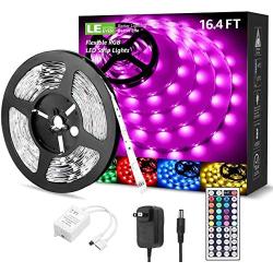 LED Strip Lights 16.4ft, RGB LED Light Strip, 5050 SMD LED Color Changing Tape Light with 44 Key Remote and 12V Power Supply, LED Lights for Bedroom, Home Decoration, TV Backlight, Kitchen, Bar