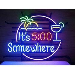 Its 5:00 Some Where Glass Neon Signs Beer Bar Club Bedroom Glass Neon Lights Sign for Office Hotel Pub Cafe Wedding Birthday Party Man Cave Neon Light Art Wall Lights