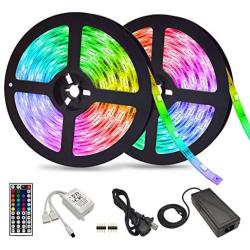 Led Strip Lights 32.8ft, XYUAN Waterproof RGB Flexible Lights 5050 SMD 300 LEDs with 44 Keys IR Remote, 12V Power Supply, Halloween Color Changing Tape Light for Bedroom, Home, Party, DIY Decoration