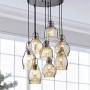 SAM Vintage Kitchen Chandelier, 8-Lights Island Cognac Glass Cluster Pendant Chandelier Antique, Antique Black Finish Ceiling Lights for Dining Room, Cafe, Bar