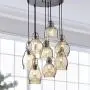 SAM Vintage Kitchen Chandelier, 8-Lights Island Cognac Glass Cluster Pendant Chandelier Antique, Antique Black Finish Ceiling Lights for Dining Room, Cafe, Bar