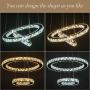 KAI Modern Crystal Chandelier Dimmable with Remote Control Temperature Adjustable Pendant Light with 4320LM Chrome Adjustable Height 2 Rings Flush Mount Ceiling Lighting for Dining Room