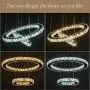 KAI Modern Crystal Chandelier Dimmable with Remote Control Temperature Adjustable Pendant Light with 4320LM Chrome Adjustable Height 2 Rings Flush Mount Ceiling Lighting for Dining Room