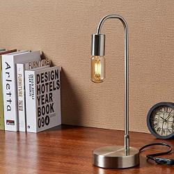 Keymit 3 Way Dimmable LED Edison Industrial Lamp, Brushed Steel Bedside Lamp, Minimalist Table Lamp for Bedroom Living Room, Nightstand, T45 8W Light Gold LED Filament Tubular Bulb Included