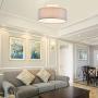 Ceiling Light Modern Fabric Pendant Light Shade Flush Mount, Large Grey Drum Lampshade, Round Pendant Lamp, for Bedroom Living Room, Flush Chrome Matt, 3 Bulb, E26