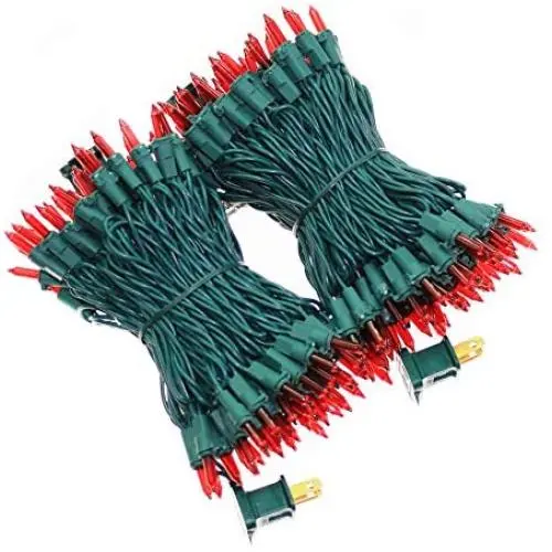 Red Outdoor String Lights, Green Wire Incandescent Lights String 66 Feet and 200 Light, UL Certified Commercial Grade Mini Lights Set, for Party, Wedding, Garden.