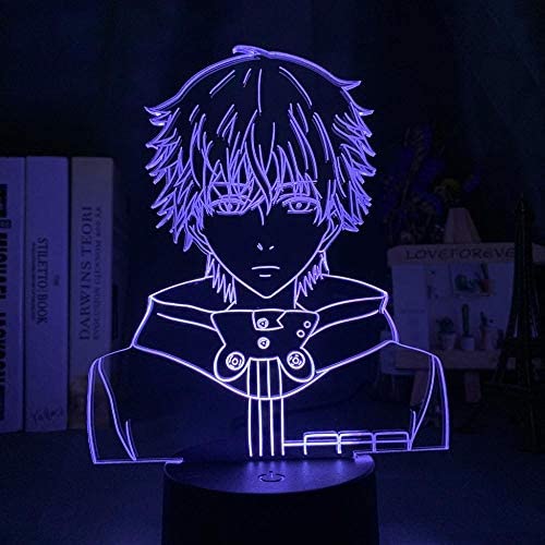 3D Illusion Lamp Anime Tokyo Ghoul Ken Kaneki Face Nightlight 3D Led Night Light for Reading Room Decor Light Anime Gift Lamp led Night Light for Kids 7 Color Touch