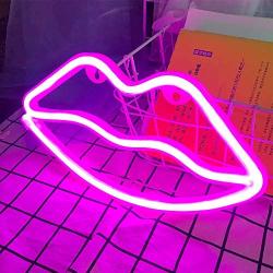 Lip Shape Neon Signs for Wall Decor,USB or Battery Decor LED Signs, LED Lights for Bedroom, Neon Lights for Bar,Christmas,Party,Baby,Kids, Girls Living Room(Pink)