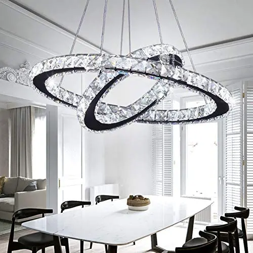 TongLan LED Modern Crystal Chandelier 19.7 x 11.8 inches Ceiling Pendant Light 2 Rings Adjustable Stainless Steel Lighting Fixtures Dining Room Living Room (White) TongLan LED Modern Crystal Chandelier 19.7 x 11.8 inches Ceiling Pendant Light 2 Rings Adjustable Stainless Steel Lighting Fixtures Dining Room Living Room (White)