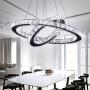 TongLan LED Modern Crystal Chandelier 19.7 x 11.8 inches Ceiling Pendant Light 2 Rings Adjustable Stainless Steel Lighting Fixtures Dining Room Living Room (White)