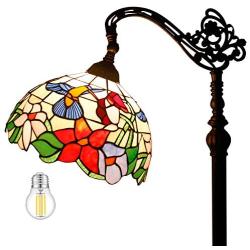 Tiffany Style Reading Floor Lamp Lighting W12H64 (LED Bulb Included) Stained Glass Hummingbird Design Lampshade Antique Adjustable Arched Standing Base S101 WERFACTORY LAMPS Lover Bedroom Beside Gifts