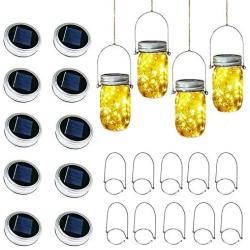 Starry Love Upgraded Solar Mason Jar Lid Light Outdoor Waterproof,Warm White 10 Pack,30 LED String Fairy Star Firefly Jar Lid Lights,Including 10 Hangers (Excluding Jars),for Terrace Garden decoration