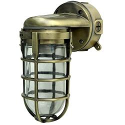 Woods L1707SVAB Traditional 100W Incandescent Weather Industrial Light, Suitable for Indoor and Outdoor Use, Wall Mount, Metal Die Cast Construction and Tempered Glass Lens, Antique Brass