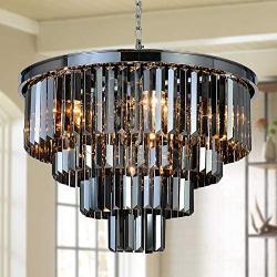 MEELIGHTING Luxury Chrome Smoke Crystal Modern Contemporary Chandeliers Pendant Ceiling Light 4-Tier Chandelier Lighting for Dining Room Living Room Bedroom Girls Room W23.6''