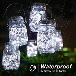 Mason Jar Solar Lights 30 LEDs, 6 Pack Hanging Solar Lights Outdoor, Waterproof Fairy Lights Solar Lanterns for Patio Garden, Hangers and Jars Included- Cool White