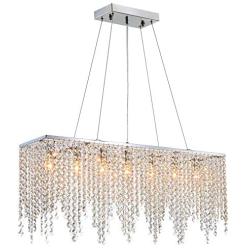 7PM Rectangular Crystal Chandelier Linear Hanging Light Fixture for Dining Room Kitchen Island