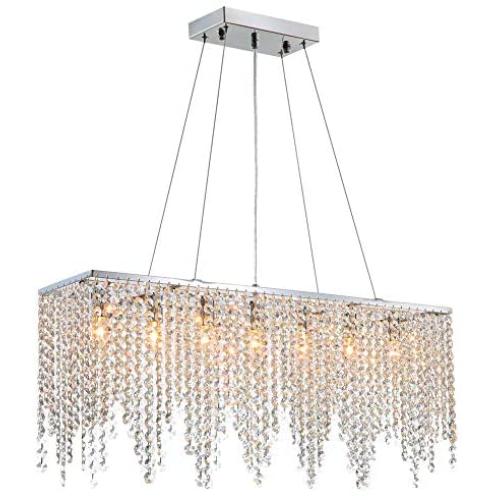 7PM Rectangular Crystal Chandelier Linear Hanging Light Fixture for Dining Room Kitchen Island