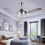 Tropicalfan Crystal Modern Ceiling Fan Remote Control Home Decoration Living Room Dinner Room Simple LED Mute Electric Fans Chandeliers 4 Stainless Steel Blades 44 Inch