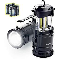 EMPO 2 Pack Bright LED Camping Lantern, Portable 2-in-1 Collapsible Lantern, Water Resistant Flashlights, Survival Light for Fishing, Reading, Emergency, Hurricane, Power Outage (Batteries included)