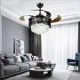 Indoor Low Profile Ceiling Fan Chandelier with LED Light and Remote, 42& Modern Black Crystal Fandelier Hidden Ceiling Fan with Light, Retractable Blade Ceiling Fan for Living Dining Room Bedroom