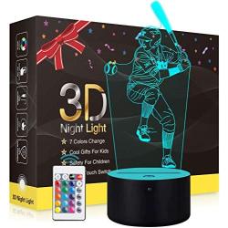 Baseball Night Light 3D Lamp,Metplus LED Illusion Lights Bedroom Decor Lamps with 16 Colors,Timer,Dimmable,Remote Control,Birthday Christmas Toys Gifts for Kids Girls Boys Sports Lovers