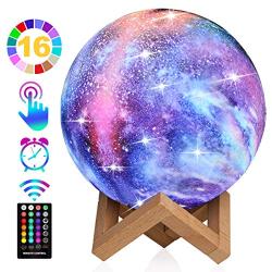 Moon Lamp Kids Night Light, GDPETS Galaxy Lamp 16 Colors 3D Star Moon Light with Wood Stand, Remote & Touch Control USB Rechargeable Perfect Gift for Baby Girls Lover Birthday