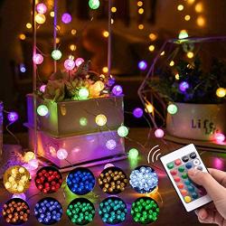 RJVW Crystal Globe String Lights,Crackle Ball String Lights,Globe Crystal Fairy String Lights for Bedroom 33FT 100 LED USB Plug Control,for,Indoor,Outdoor,Wedding,Christmas,Valentines Day (16 Colors)