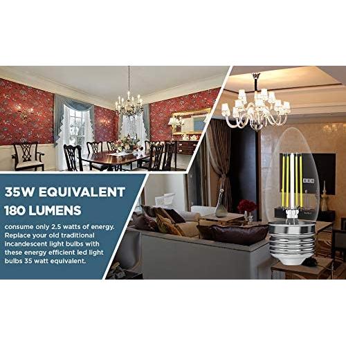 (6 Pack) 35-Watt Equivalent LED E26 Base Chandelier B11 Dimmable Clear Filament Vintage Style Light Bulb 5000K Daylight Decorative 35W LED Chandelier Ceiling Fan Bulbs