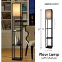 Floor Lamp with Shelves - Room Light by Lightaccents - Corner Storage Standing Bookshelf Lamp - Bedroom Light with Wooden Storage Shelves and White Cotton Linen Shade (Black)