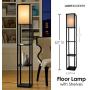 Floor Lamp with Shelves - Room Light by Lightaccents - Corner Storage Standing Bookshelf Lamp - Bedroom Light with Wooden Storage Shelves and White Cotton Linen Shade (Black)