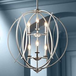 Spherical Brushed Nickel Orb Pendant Chandelier 24'' Wide Modern Open Frame 6-Light Fixture for Dining Room House Foyer Kitchen Island Entryway Bedroom Living Room - Possini Euro Design