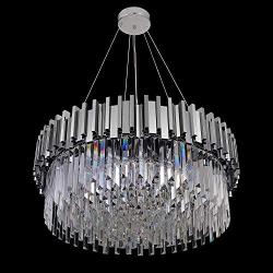 MEEROSEE Modern Crystal Chandelier Lighting Chrome Pendant Lights Fixture with Stainless Steel Shade Island Chandeliers Ceiling Dining Room Living Room Contemporary Kitchen Dimmable 12-Lights