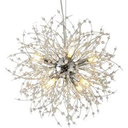 BOKT Modern Crystal Chandelier Golden Firework Pendant Light Fixtures with 7W G9 LED Bulbs, Dandelion Hanging Pedant Light for Living Room Dining Room Restaurant (Silver, 19.7''/ 50cm)