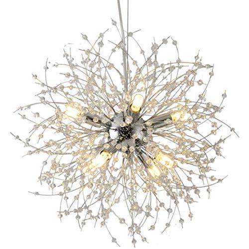 BOKT Modern Crystal Chandelier Golden Firework Pendant Light Fixtures with 7W G9 LED Bulbs, Dandelion Hanging Pedant Light for Living Room Dining Room Restaurant (Silver, 19.7''/ 50cm)