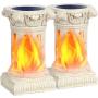 TomCare Solar Lights Outdoor Flickering Flame Solar Lantern Outdoor Decorative Ancient Roman Pillars Resin Waterproof Auto On/Off Outdoor Decoration Lighting for Deck Yard Garden Porch, 2 Pack