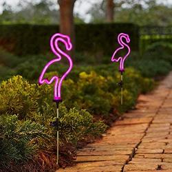 [Set of 2] Flamingo Solar Garden Stake Lights, Outdoor Solar Pathway Light for Lawn Patio Yard Walkway, Neon Pink Lighting (29.5'' Height)