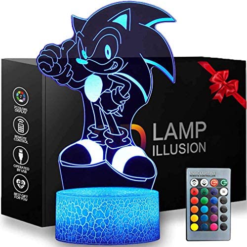 16 Colors 3D Illusion Sonic Night Light The Hedgehog Night Light, Anime Table Lamp with Remote Control Kids Bedroom Decoration, Creative Lighting for Kids and Sonic The Hedgehog Fans (Sonic)