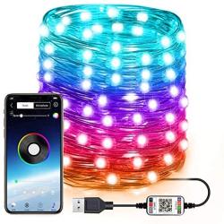 4-FQ Fairy Lights Led String Lights Plug in for Indoor Outdoor Twinkle Lights USB 32.8FT Hanging Curtain String Lights Color Changing Music Sync Bluetooth APP Phone Starry Lights Bedroom(32.8FT/10M)