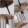 Wood and Metal Chandelier Square 1-Light Adjustable Height Ceiling Pendant Light Dining Room Lighting Fixtures Hanging，Living Room Light ,Kitchen Chandelier UL Listed