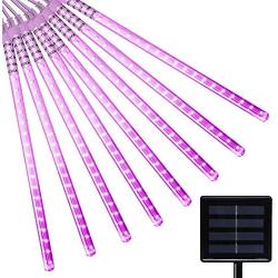 VMANOO LED Outdoor Lights 8 Tube Meteor Shower Rain Lights Solar Powered Icicle Raindrop Snow Falling Lights Cascading Lighting for Garden Outdoor Patio Holiday Party Halloween Decoration Purple