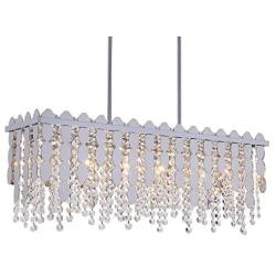 Q&S Rectangle Crystal Chandelier Lighti Fixture, Modern Chrome 6 Lights Chandeliers Ceiling Light Fixture for Dinning Room, Living Room,Kitchen Island, Hotel Lobby,Chrome